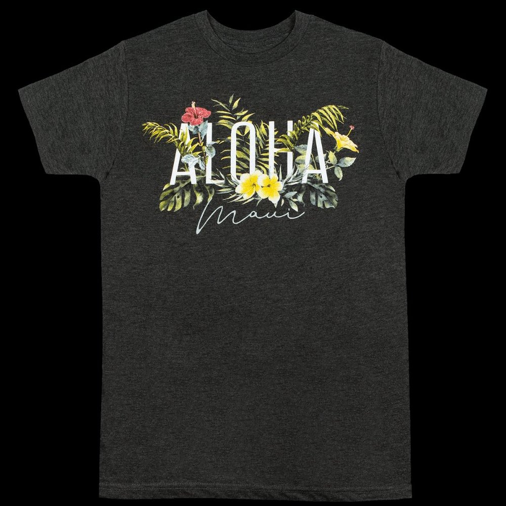 Ladies Crew Neck Tee - MAUI Garden: Charcoal Heather Size Small